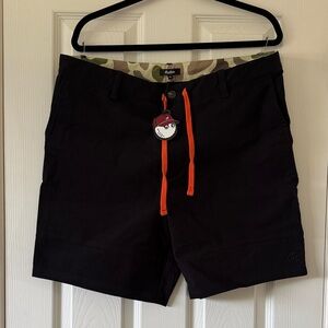 Malbon Men's Black Shorts with Orange Drawstring